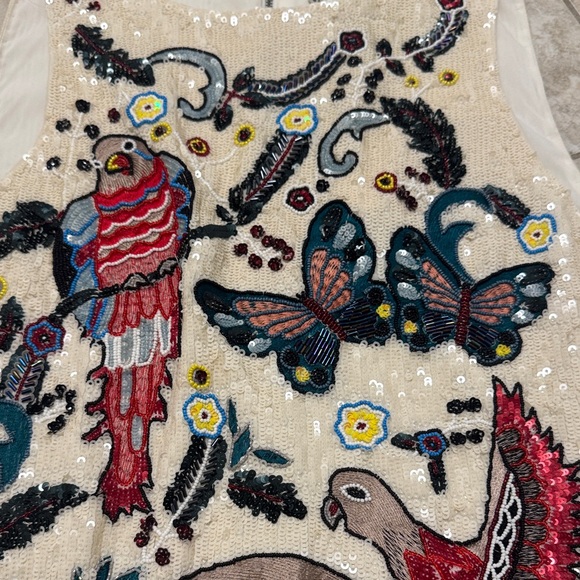 Alice + Olivia Cream Beaded Mini Dress with Red, Blue, Yellow Embroidery - Picture 2 of 8